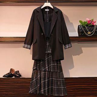 Double Breasted Blazer / Tiered Midi Skirt