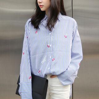 Wide-cuff Embroidered Stripe Shirt