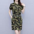 Short-sleeve Camo Print Polo Bodycon Dress