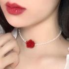 Faux Pearl Rose Choker 0505a - Rose - One Size