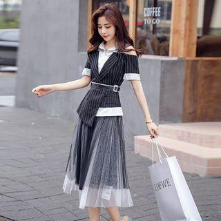 Set: Cold Shoulder Short-sleeve Top + Midi A-line Skirt