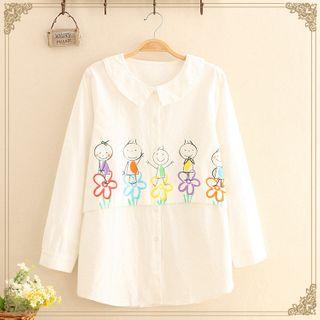 Cartoon Children Print Long-sleeve Shirt White - One Size