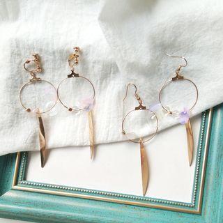 Non-matching Glass Ball & Disc Hoop Earring