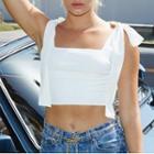 Plain Tie Square Neck Open Back Camisole Top