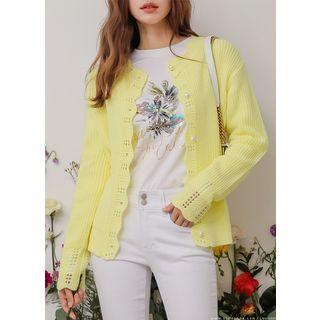 Faux-pearl Button Pointelle Cardigan