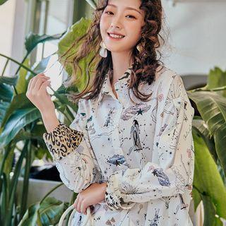 Long Sleeve Leopard Collar Print Shirt