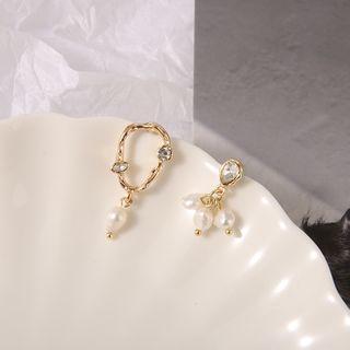 Non-matching Faux Pearl Drop Earring 1 Pair - 925 Silver - Stud Earring - One Size