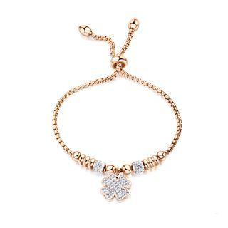 Fashion Plated Rose Gold Four-leafed Clover Bead 316l Stainless Steel Bracelet With Cubic Zirconia Rose Gold - One Size