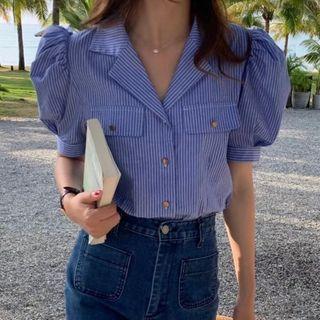 Puff Sleeve Pinstripe Shirt