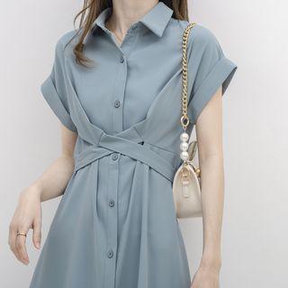 Short-sleeve Wrap Shirtdress