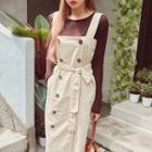 Double-buttoned Long Pinafore Dress