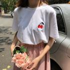 Short-sleeve Cherry Embroidered T-shirt