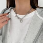 Hoop And Bar Chain Necklace Love Heart Necklace - Silver - One Size