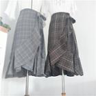 Plaid Tie-waist A-line Ruffle Midi Skirt