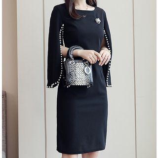 Faux-pearl Detail Cape-sleeve Sheath Dress