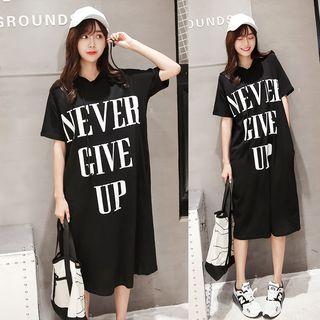 Lettering Hooded Short Sleeve T-shirt Dress