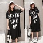 Lettering Hooded Short Sleeve T-shirt Dress