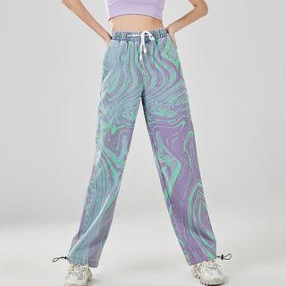 Drawstring Print Loose Fit Jeans