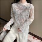 Flared-cuff Long-sleeve Lace Top / V-neck Sweater