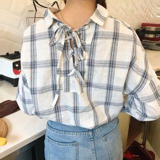 Check Convestable Loose-fit Long-sleeve Blouse