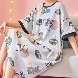 Short-sleeve Dinosaur Print Loungewear Dress