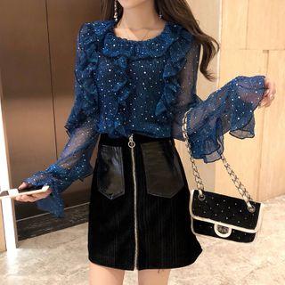 Glitter Ruffled Mesh Blouse