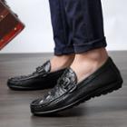 Genuine Leather Croc-grain Loafers