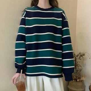 Color Block Sweatshirt Stripes - Blue & Green - One Size