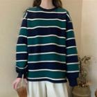 Color Block Sweatshirt Stripes - Blue & Green - One Size