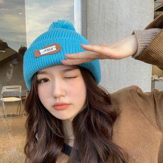Applique Pom Pom Beanie 1pc - Aqua Blue - One Size
