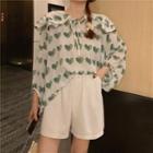 Heart Printed Long Sleeve Loose Blouse