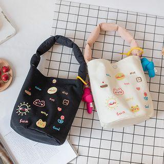 Embroidered Canvas Bucket Lunch Bag / Charm