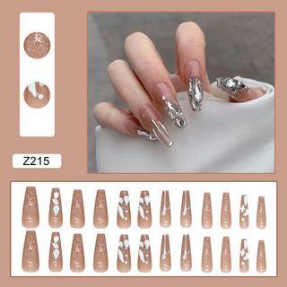 Rhinestone Faux Nail Tips Z215 - Coffee - One Size