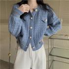 Round Neck Faux Pearl Button Knit Cardigan