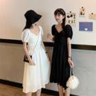 Sweetheart Neckline Puff-sleeve Midi A-line Dress