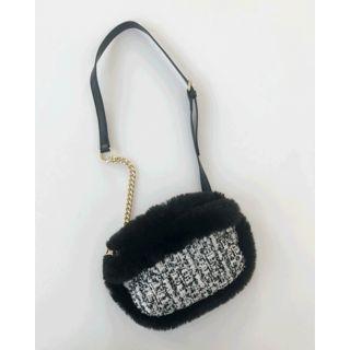 Faux-fur Tweed Shoulder Bag Black - One Size