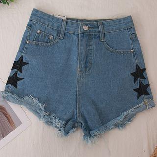 Star Embroidery Denim Shorts