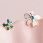 925 Sterling Silver Flower Stud Earring 1 Pair - S925 Silver - White & Blue - One Size