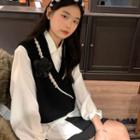 Faux Pearl Sweater Vest / Long-sleeve Shirt