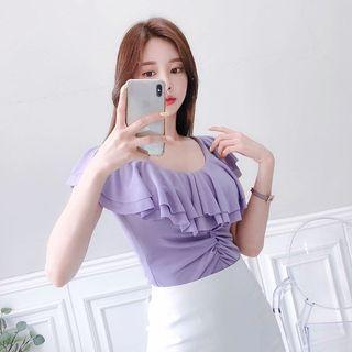 Ruffle-layered Shirred-front Top