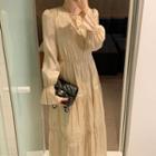 Lantern-sleeve Midi A-line Dress Champagne - One Size