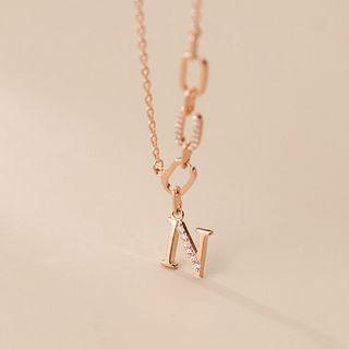 Letter N Rhinestone Pendant Sterling Silver Necklace