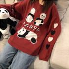Panda Print Loose Sweater As Shown In Figure - One Size