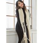 Lettering Fringed Long Winter Scarf