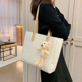 Plain Faux Leather Tote Bag / Bag Charm / Set