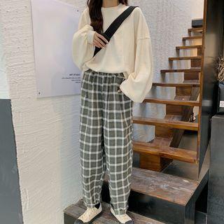 Plain Pullover / Plaid Straight Fit Pants