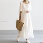 Elbow-sleeve Lace-overlay Maxi Dress