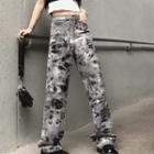 Distressed Tie-dyed Straight Leg Jeans