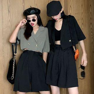Double-breasted Elbow-sleeve Blazer / High-waist Shorts