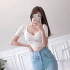 Shirred-front Cropped Knit Top
